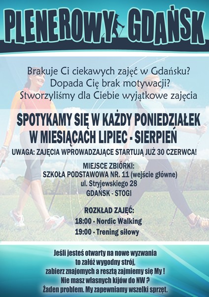 Plenerowy Gdańsk na Stogach Nordic Walking i trening siłowy dla wszystkich 